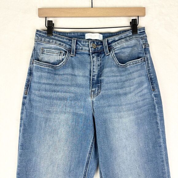 Vervet Dad Jean Size 28 High Rise Ankle Wide Leg Stretch Medium Wash Raw Hem - Picture 4 of 7